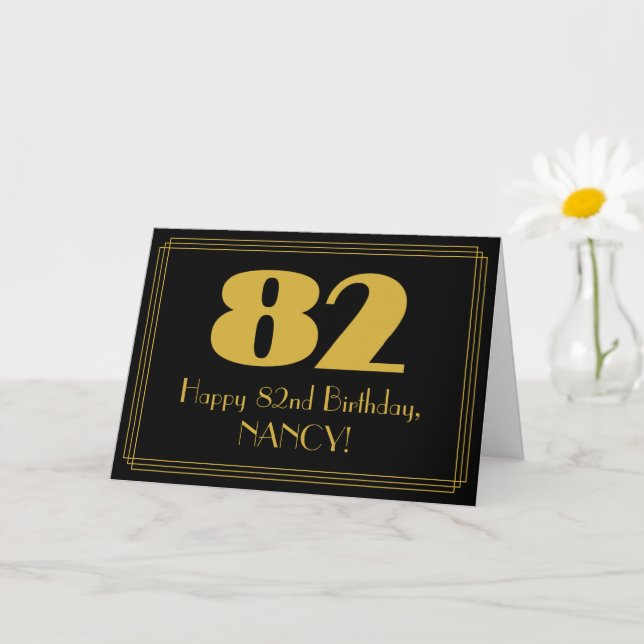82nd Birthday: Art Deco Inspired Look "82" & Name Card (Small Plant)