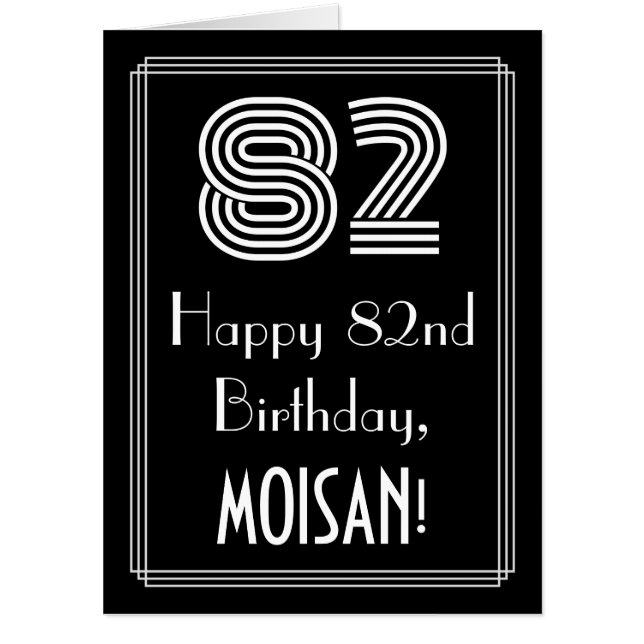 82nd Birthday — Art Deco Inspired Look “82” + Name Card (Front)