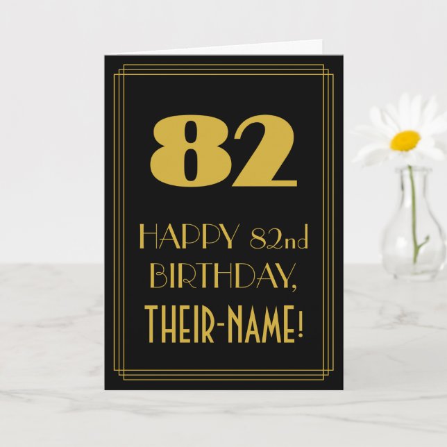 82nd Birthday – Art Deco Inspired Look "82" & Name Card (Small Plant)