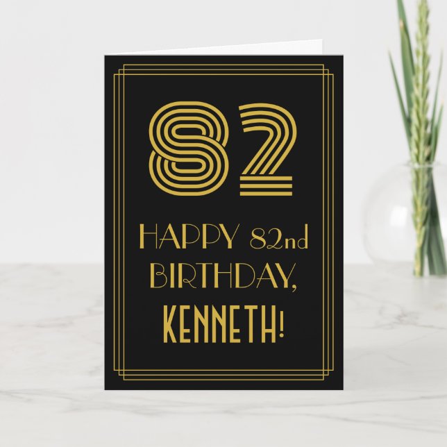 82nd Birthday: Art Deco Inspired Look "82" & Name Card (Front)