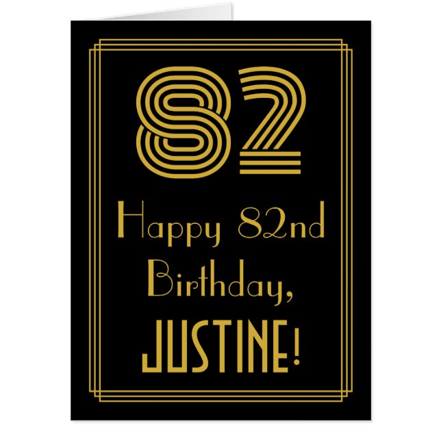 82nd Birthday: Art Deco Inspired Look “82” + Name Card (Front)