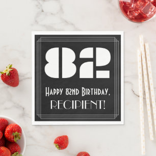 82nd Birthday: Art Deco Inspired Look "82" + Name Napkins