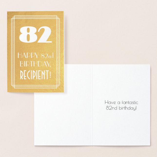 82nd Birthday ~ Art Deco Style "82" & Custom Name Foil Card (Display)