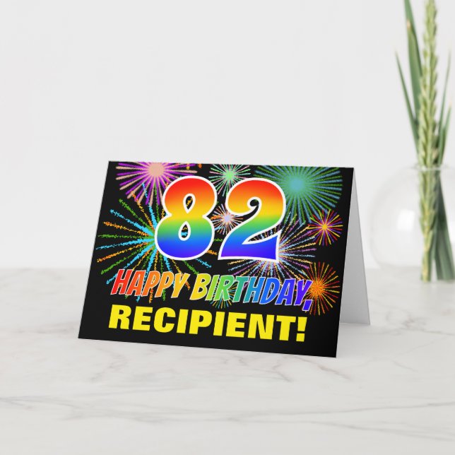 82nd Birthday: Bold, Fun, Fireworks, Rainbow 82 Card (Front)