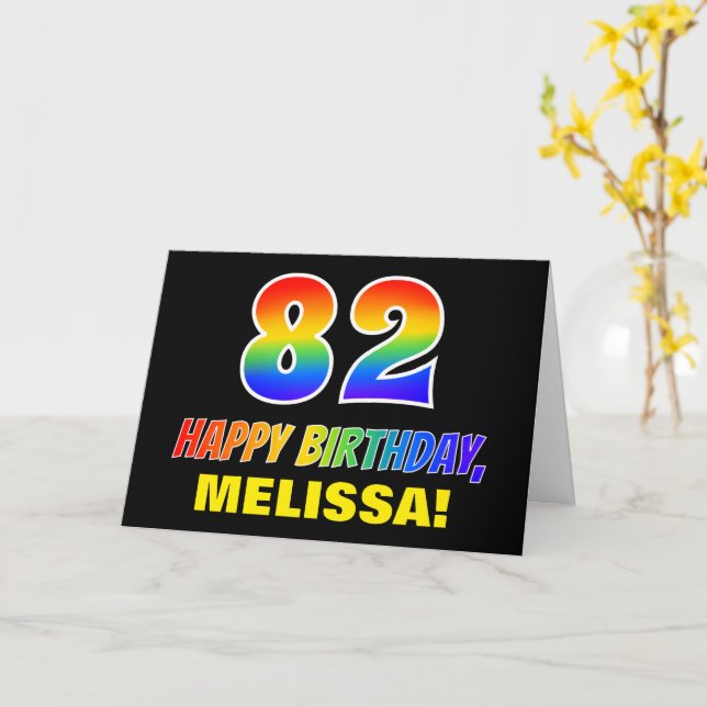 82nd Birthday: Bold, Fun, Simple, Rainbow 82 Card (Yellow Flower)