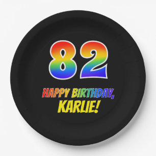 82nd Birthday: Bold, Fun, Simple, Rainbow 82 Paper Plates