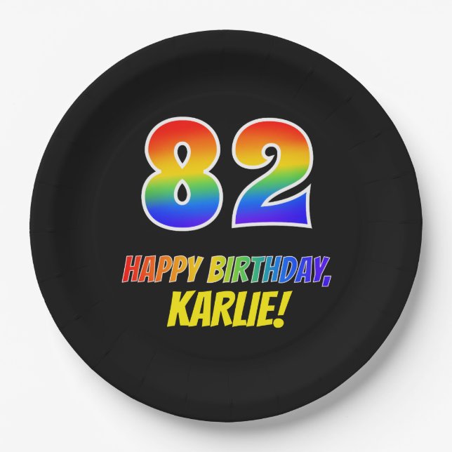 82nd Birthday: Bold, Fun, Simple, Rainbow 82 Paper Plates (Front)