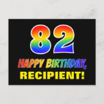 [ Thumbnail: 82nd Birthday: Bold, Fun, Simple, Rainbow 82 Postcard ]
