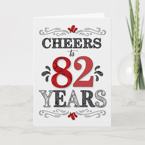 82nd Birthday Cheers in Red White Black Pattern Card