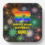 [ Thumbnail: 82nd Birthday: Colorful, Fun Celebratory Fireworks Paper Plates ]