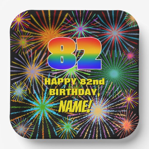 82nd Birthday Colorful Fun Celebratory Fireworks Paper Plates