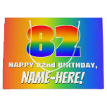 [ Thumbnail: 82nd Birthday: Colorful, Fun Rainbow Pattern # 82 Gift Bag ]