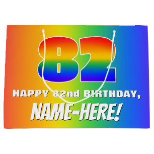 82nd Birthday: Colorful, Fun Rainbow Pattern # 82 Large Gift Bag