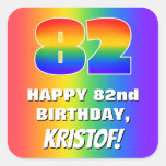 [ Thumbnail: 82nd Birthday: Colorful, Fun Rainbow Pattern # 82 Sticker ]