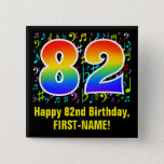 [ Thumbnail: 82nd Birthday: Colorful Music Symbols, Rainbow 82 Button ]