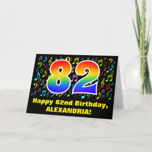 82nd Birthday: Colorful Music Symbols & Rainbow 82 Card