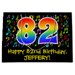 [ Thumbnail: 82nd Birthday - Colorful Music Symbols, Rainbow 82 Gift Bag ]