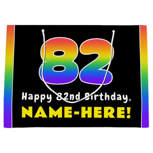 82nd Birthday Colorful Rainbow  82 Custom Name Large Gift Bag