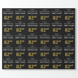 [ Thumbnail: 82nd Birthday: Elegant, Black, Faux Gold Look Wrapping Paper ]