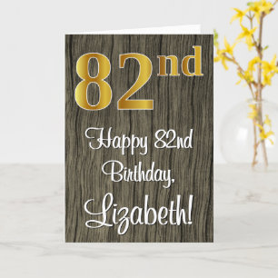 82nd Birthday: Elegant Faux Gold Look #, Faux Wood Card