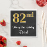 [ Thumbnail: 82nd Birthday ~ Elegant Luxurious Faux Gold Look # Napkins ]