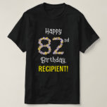 [ Thumbnail: 82nd Birthday: Floral Flowers Number “82” + Name T-Shirt ]