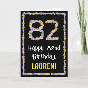 82nd Birthday: Floral Flowers Number, Custom Name Card