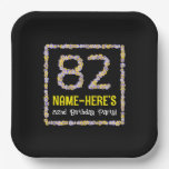 [ Thumbnail: 82nd Birthday: Floral Flowers Number, Custom Name Paper Plates ]