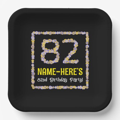 82nd Birthday Floral Flowers Number Custom Name Paper Plates