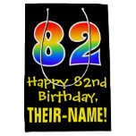 [ Thumbnail: 82nd Birthday: Fun, Bold, Colorful, Rainbow "82" Gift Bag ]