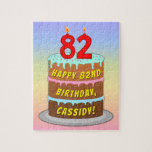 [ Thumbnail: 82nd Birthday: Fun Cake and Candles + Custom Name Jigsaw Puzzle ]