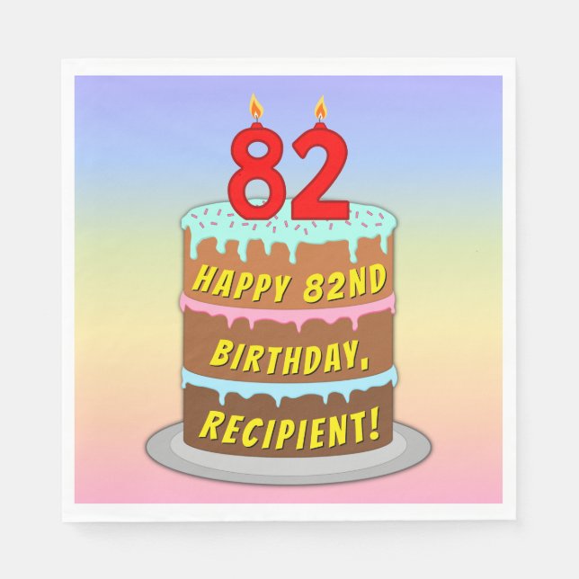 82nd Birthday: Fun Cake and Candles + Custom Name Napkins (Front)