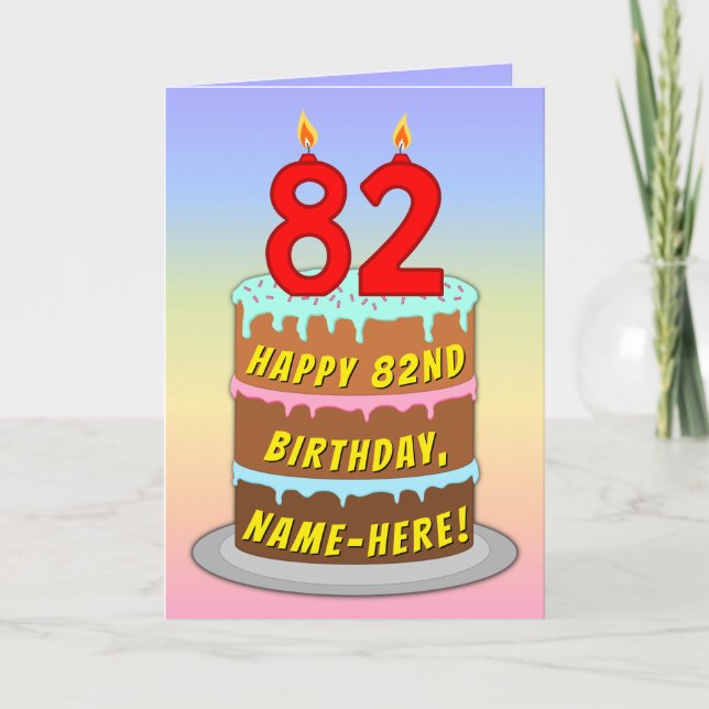 82nd Birthday — Fun Cake & Candles, w/ Custom Name Card (Front)