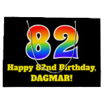 [ Thumbnail: 82nd Birthday ~ Fun, Colorful, Vibrant, Rainbow 82 Gift Bag ]