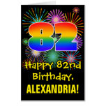 [ Thumbnail: 82nd Birthday: Fun Fireworks Pattern & Rainbow 82 Card ]
