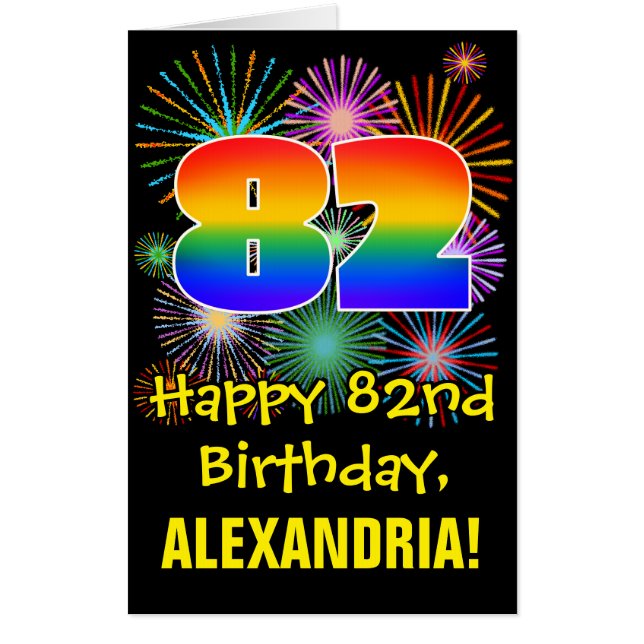 82nd Birthday: Fun Fireworks Pattern & Rainbow 82 Card (Front)