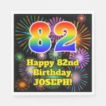 [ Thumbnail: 82nd Birthday: Fun Fireworks Pattern + Rainbow 82 Napkins ]