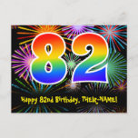 [ Thumbnail: 82nd Birthday – Fun Fireworks Pattern + Rainbow 82 Postcard ]