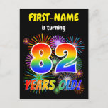 [ Thumbnail: 82nd Birthday - Fun Fireworks, Rainbow Look "82" Postcard ]