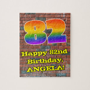 82nd Birthday: Fun Graffiti-Inspired Rainbow 82 Jigsaw Puzzle