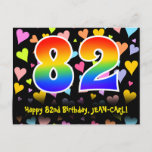 [ Thumbnail: 82nd Birthday: Fun Hearts Pattern, Rainbow 82 Postcard ]