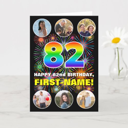 82nd Birthday Fun Rainbow  Custom Name  Photos Card