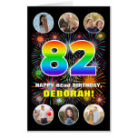 [ Thumbnail: 82nd Birthday: Fun Rainbow #, Custom Name + Photos Card ]