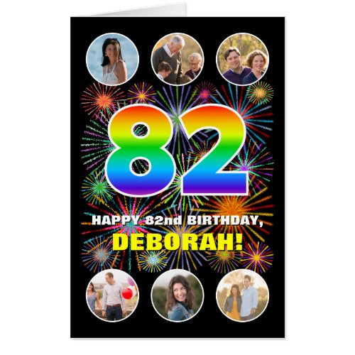 82nd Birthday Fun Rainbow  Custom Name  Photos Card