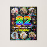 [ Thumbnail: 82nd Birthday: Fun Rainbow #, Custom Name + Photos Jigsaw Puzzle ]