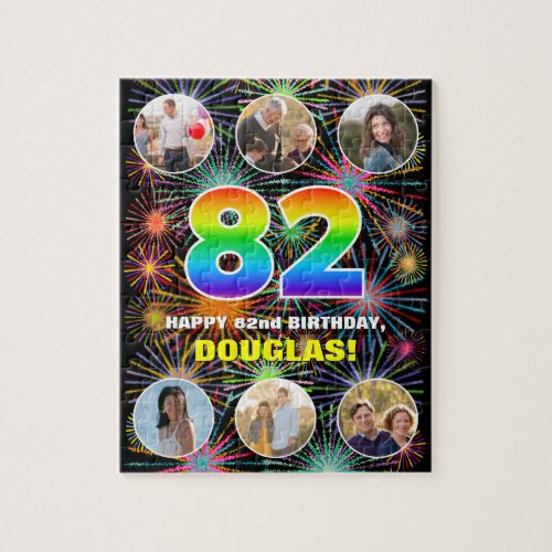 82nd Birthday Fun Rainbow  Custom Name  Photos Jigsaw Puzzle