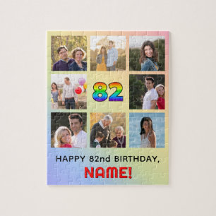 82nd Birthday: Fun Rainbow #, Custom Name & Photos Jigsaw Puzzle