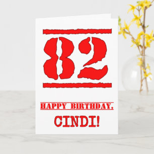82nd Birthday: Fun, Red Rubber Stamp Inspired Look Card