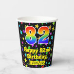 [ Thumbnail: 82nd Birthday: Fun Stars Pattern and Rainbow 82 Paper Cups ]