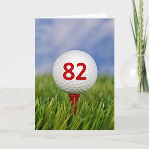 82nd Birthday Golf Ball on Red Tee   Card